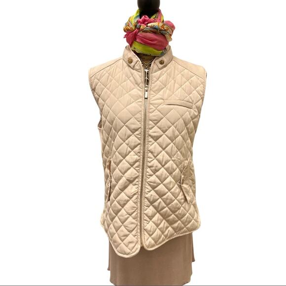 ENTRO vest quilted beige cream full zipper closure pockets size LARGE - Picture 1 of 8